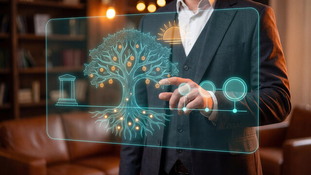 Generational wealth and legacy planning concept growing family heritage through long term investment retirement savings and estate management symbolized by tree of life with golden fruits