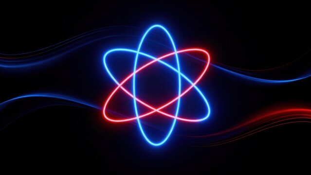 Neon atomic symbol on dark background