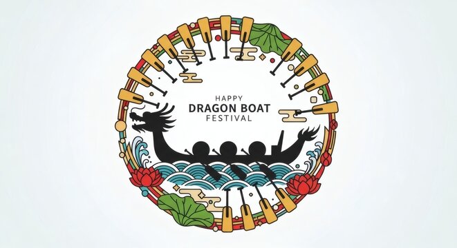 Dragon Boat Festival Circular Badge with Traditional Cultural Elements