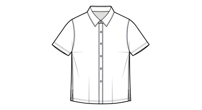 Short Sleeve Button-Up Shirt Fashion Flat Sketch