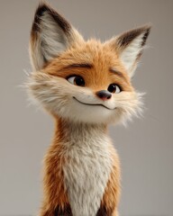 Naklejka premium Playful stylized orange fox character with a mischievous smile on a neutral background