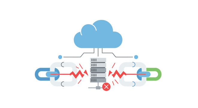 Data Breach and Network Connection Failure Concept with Broken Chain and Cloud Computing Server Error Illustration