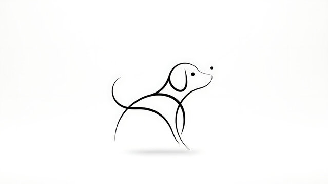 Minimalist black line of a cute dog isolated on a transparent background