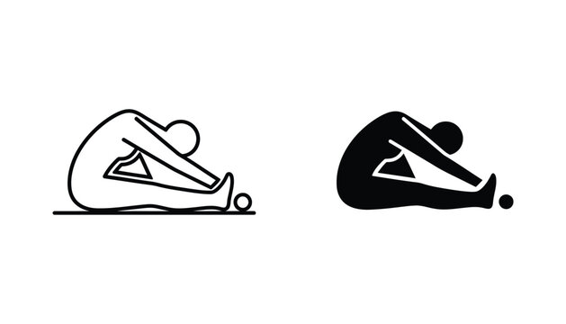 Person practicing seated forward fold yoga pose icon in outline and solid black styles for wellness and fitness