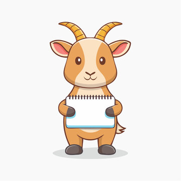 Cute cartoon goat holding a blank notepad