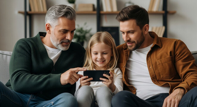 Family enjoying a mobile phone together, representing togetherness, modern connection, and shared experiences, perfect for lifestyle content.