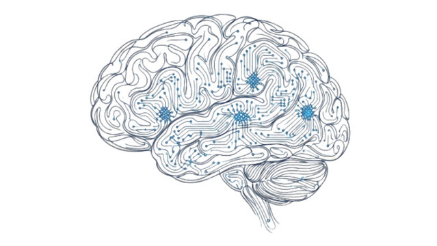 AI Neural Network Brain Line Art &ndash; Minimalist Continuous One Line Illustration of Machine Learning and Digital Intelligence Concept