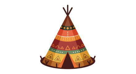Colorful Tribal Teepee with Geometric Patterns, Native American Dwelling Illustration © Wijil