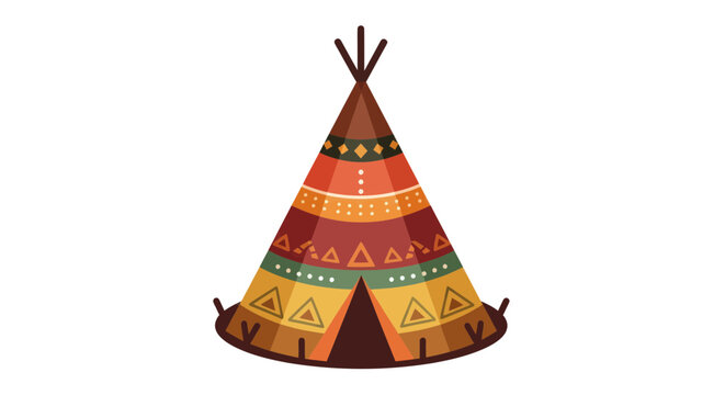 Colorful Tribal Teepee with Geometric Patterns, Native American Dwelling Illustration