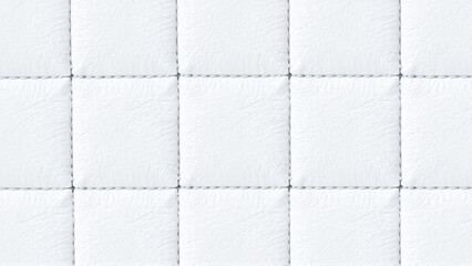 Fototapeta premium The surface texture of white faux leather, stitched in diamond, square, and rectangular patterns. Quilted eco-leather