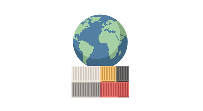 Global Logistics and International Trade Concept with Earth Globe and Shipping Containers