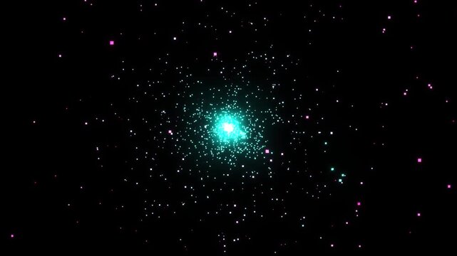 Animation visualizing a quantum algorithm: a probabilistic quantum state collapses into binary code during measurement, illustrating qubits, superposition, and observation.