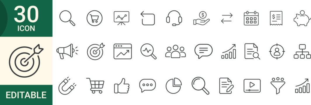 Editable 30 line icons for business and marketing concepts Vector illustration.