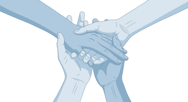 Teamwork hands unity, diverse people joining together, support concept