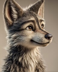 Naklejka premium Detailed 3D render of a stylized fox pup profile with soft fur texture on neutral background