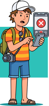 Boy with rejected photo on phone.
