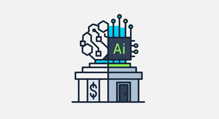 Naklejka premium Artificial Intelligence (AI) and Finance Integration Concept Icon. Digital Transformation in Banking and Business Services.