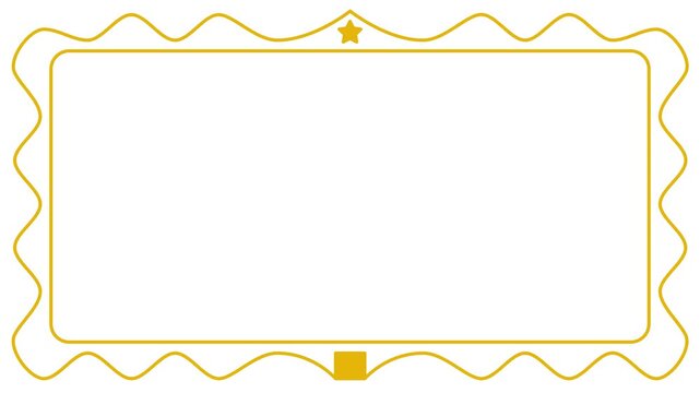 Playful golden yellow wavy frame with cute star icon and minimalist media player UI overlay on white background. 4k