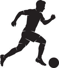 Obraz premium Silhouette of a male soccer player dribbling a ball with black and white