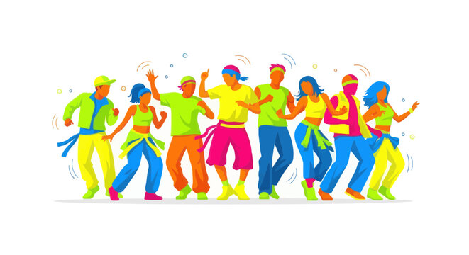 Energetic Group Dancing, Fitness Class, Zumba, Aerobics, Diverse People