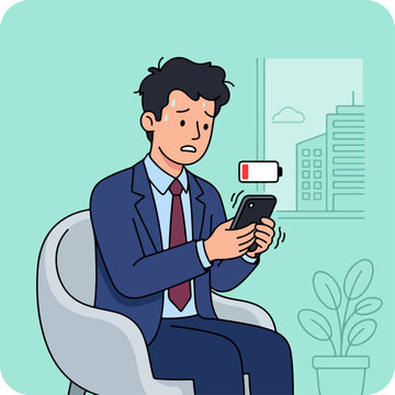 Man with low battery smartphone.