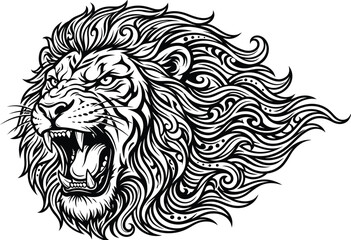 Close-up of stylized lion's head in black and white illustration © Sabiha Mahbuba Santa