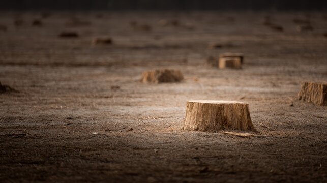 deforested land with tree stumps and dry soil environmental destruction concept