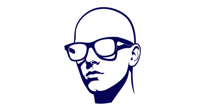 Bald man with dark-rimmed glasses, vector illustration, white background