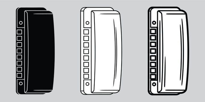 Harmonica vector silhouette set on a neutral background with copy space for design elements