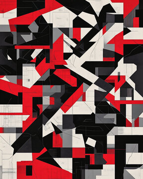 Abstract map of Berlin with red, black and gray shapes. Modern Bauhaus-style travel poster