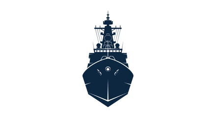 Modern Navy Warship Silhouette, Front View, Military Vessel Icon © cicok