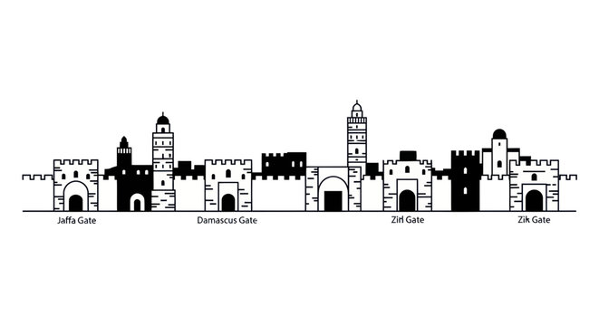 Jerusalem Old City Skyline Silhouette with Gates