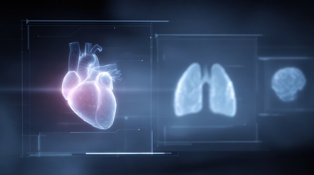 medical hologram interface with heart brain and lungs icons futuristic healthcare monitoring