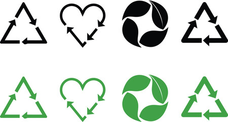 Fototapeta premium Recycling symbol set black and green variations for sustainability concepts