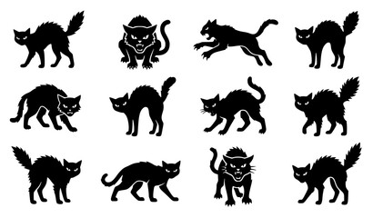 Black Cat Silhouette Collection with Different Standing and Walking Poses © Shakib