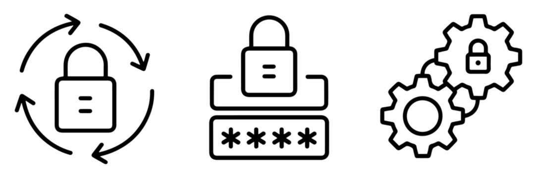 lock security line icon set