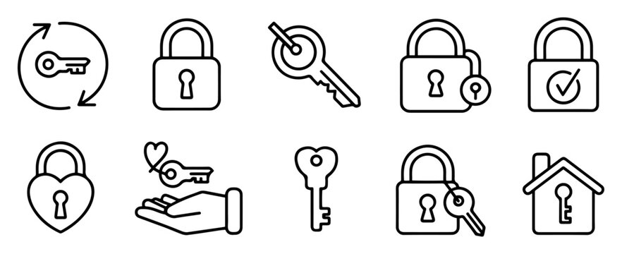 key lock security line icon set