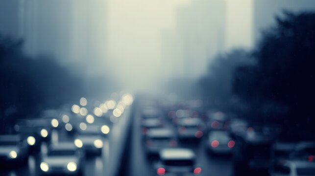 traffic jam city street covered with smog urban pollution concept