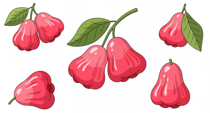 Tropical Pink Java Apple and Wax Apple Fruit Vector Icon Illustration