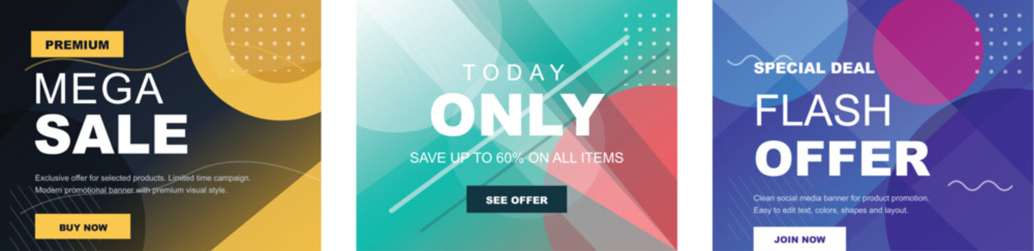 Clean business banner with abstract blue and teal shapes and lorem ipsum text.