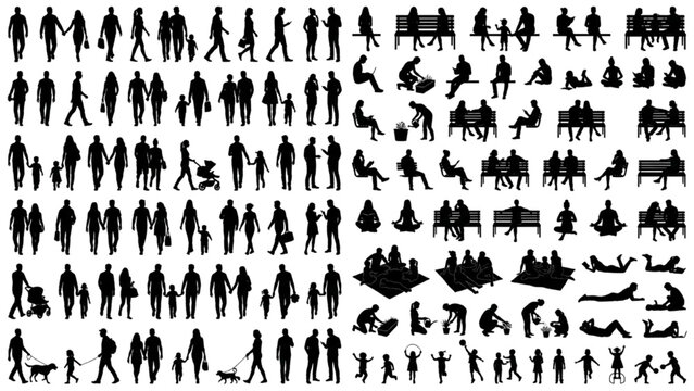 Architectural Entourage CAD Collection with Human Silhouettes Site Furniture Cyclists and Urban Elements