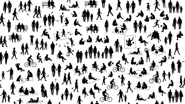 Urban Activity Human Silhouette CAD Set with Cyclists Families Mobility and Public Space Figures