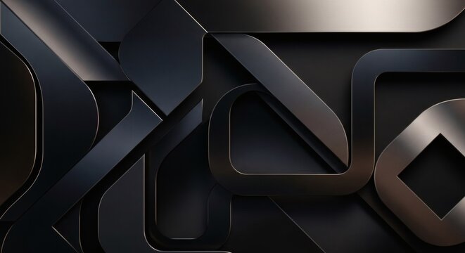 Dynamic abstract background with dark metallic geometric shapes and intricate overlapping patterns creating a modern, sleek, and futuristic design texture for various digital concepts