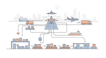 Fototapeta premium Supply Chain Logistics with Various Transportation Modes