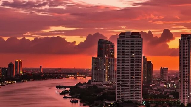 Bangkok in Thailand. Modern office buildings, condominium in Bangkok city downtown. Aerial view in time lapse.