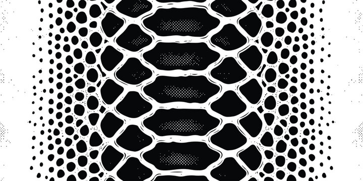 Black and white snake skin pattern texture with repeating reptile scales Vector, illustration