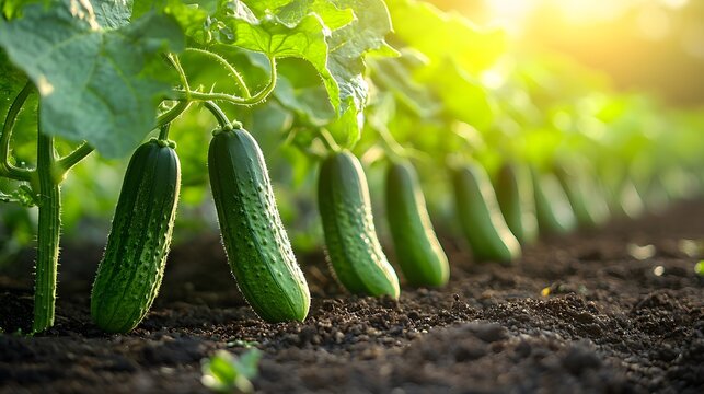 Fresh cucumber plant closeup in natural farm environment image