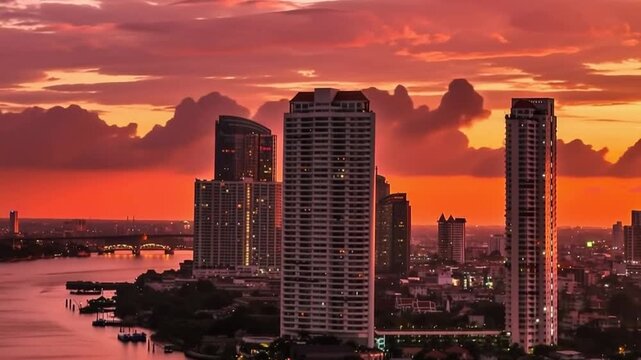 Bangkok in Thailand. Modern office buildings, condominium in Bangkok city downtown. Aerial view in time lapse.