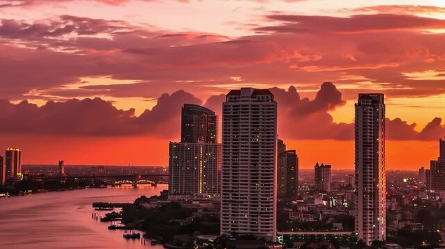 Bangkok in Thailand. Modern office buildings, condominium in Bangkok city downtown. Aerial view in time lapse.