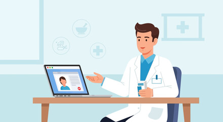 Fototapeta premium Doctor Conducting Telemedicine Consultation with Patient Online